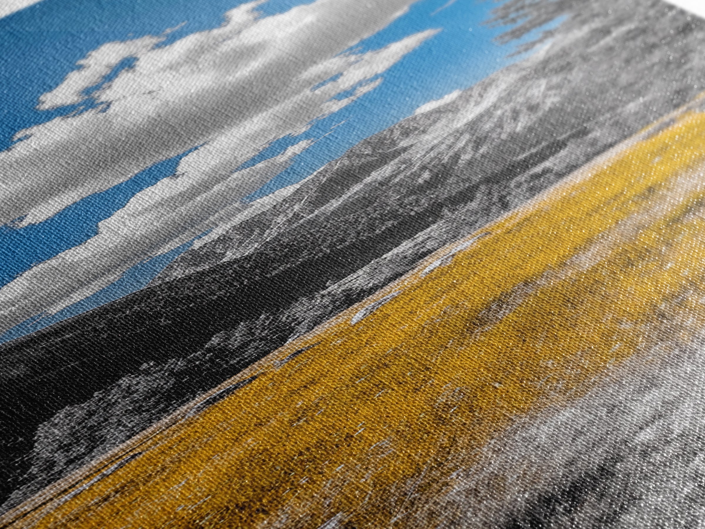 Golden Field, Mountain Range, Blue Sky, Framed Canvas Print, Autumn Landscape Art, Nature Lover Gift, Cabin Wall Art, Rustic Farmhouse Decor