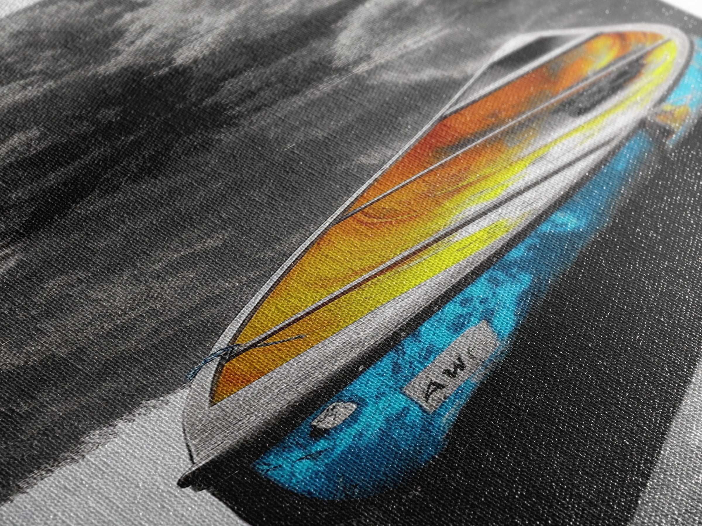 Blue and Yellow Canoe, Calm River Reflections, Rustic Boat Scene, Framed Canvas Print, Autumn Wall Art, Nature Inspired Decor