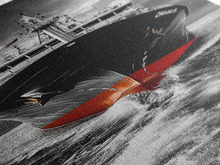 Bold Black Ship, Ocean Storm Photography, Nautical Adventure Decor, Canvas Print, Modern Coastal Wall Art, Moody Living Room Art