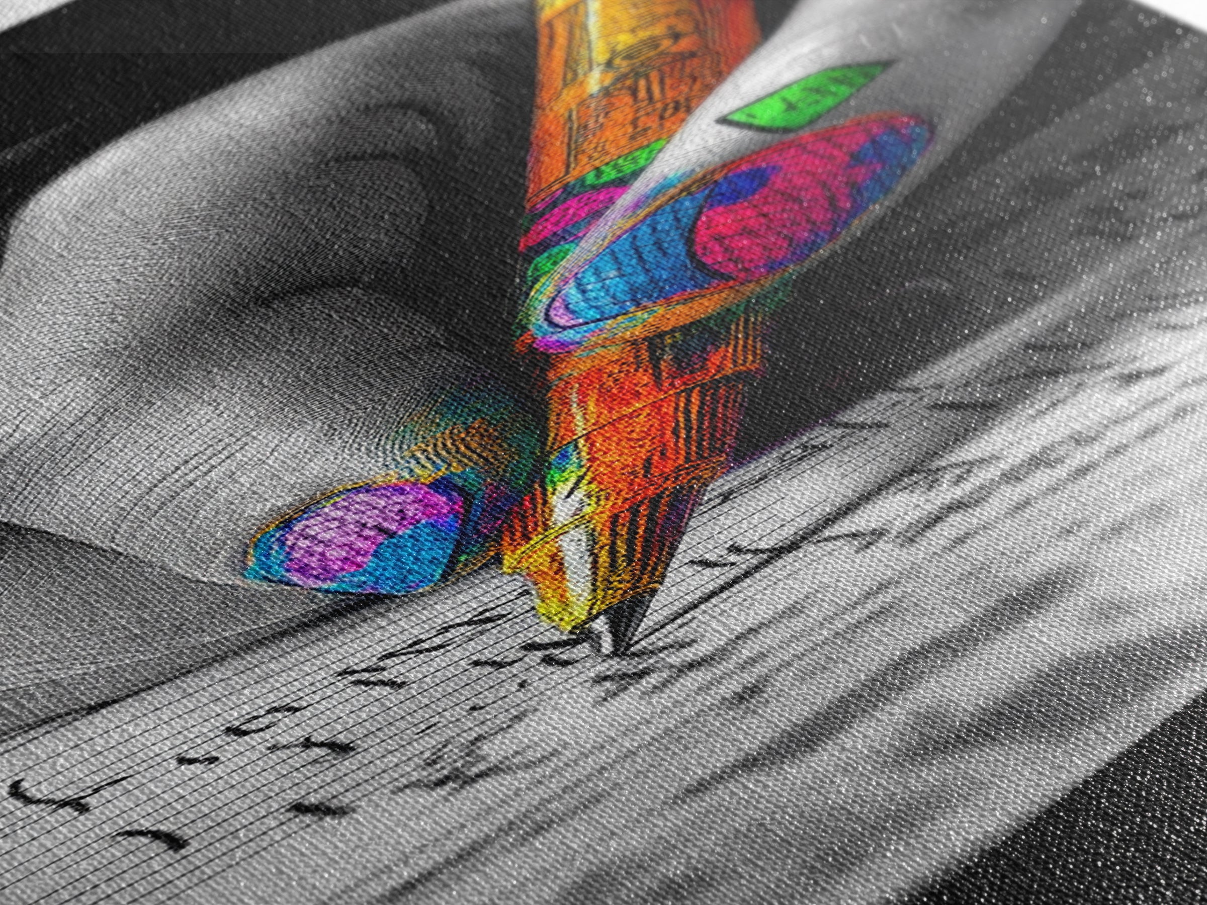 Vibrant Nails, Artistic Pen, Writing Closeup, Framed Canvas Print, Bold Office Wall Art, Pop Art Style, Creative Studio Decor