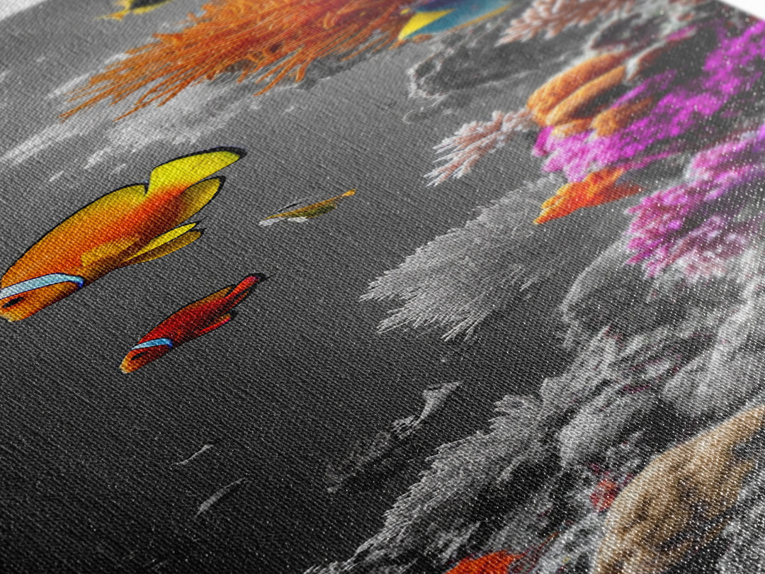 Clownfish Reef, Underwater Scene, Ocean Wall Decor, Coral Reef, Tropical Fish, Framed Canvas Print, Vibrant Bathroom Wall Art