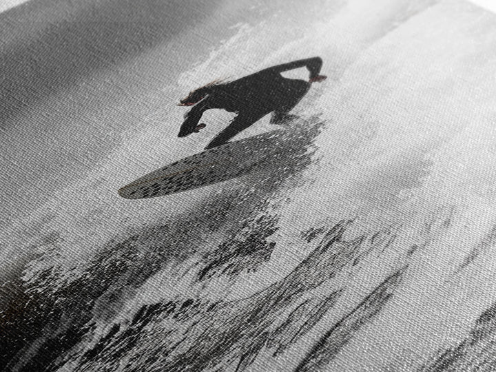 Surfer Wave, Extreme Sports, Ocean Power, Surf Culture, Dynamic Motion Shot, Framed Canvas Print, Coastal Teen Bedroom Wall Art