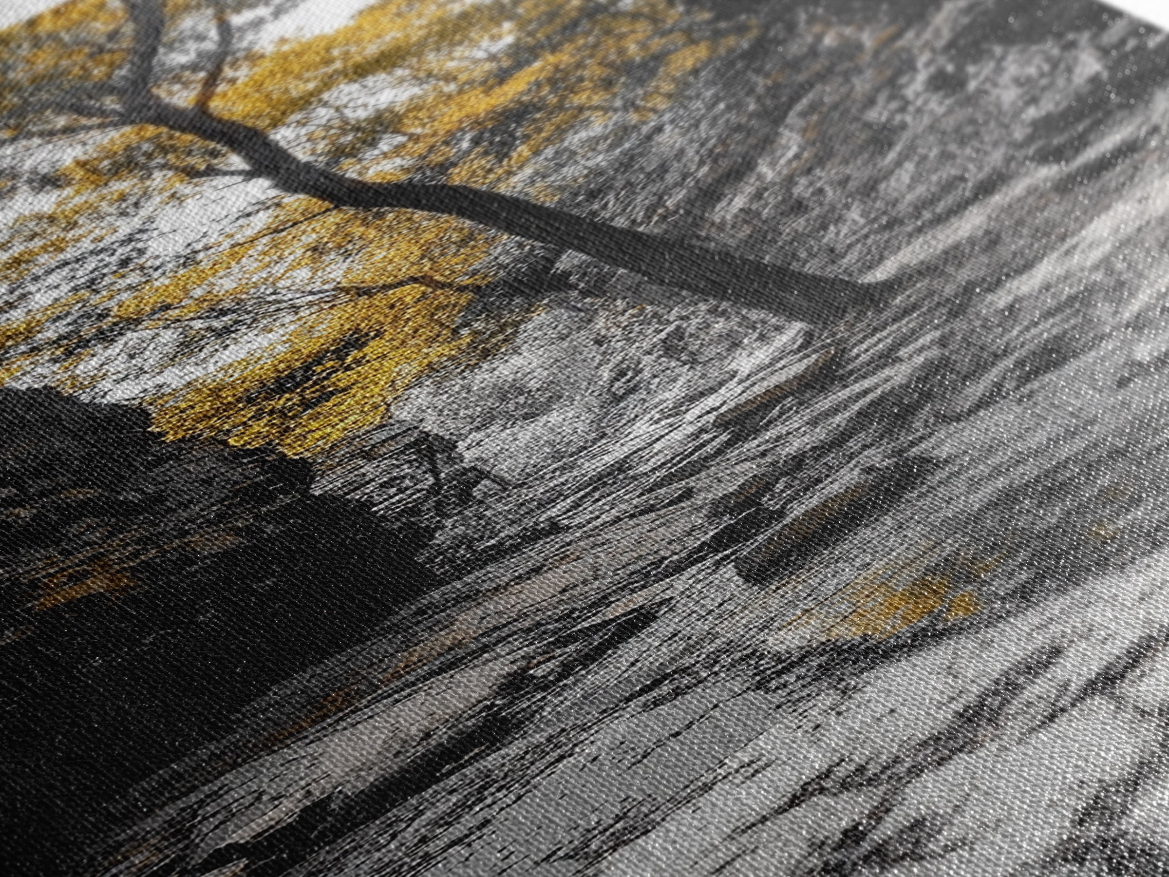 Autumn Gorge, Fall Stream, Yellow Trees, Nature Canyon Trail, Framed Canvas Print, Rustic Hallway Decor, Cozy Autumn Living Room Art