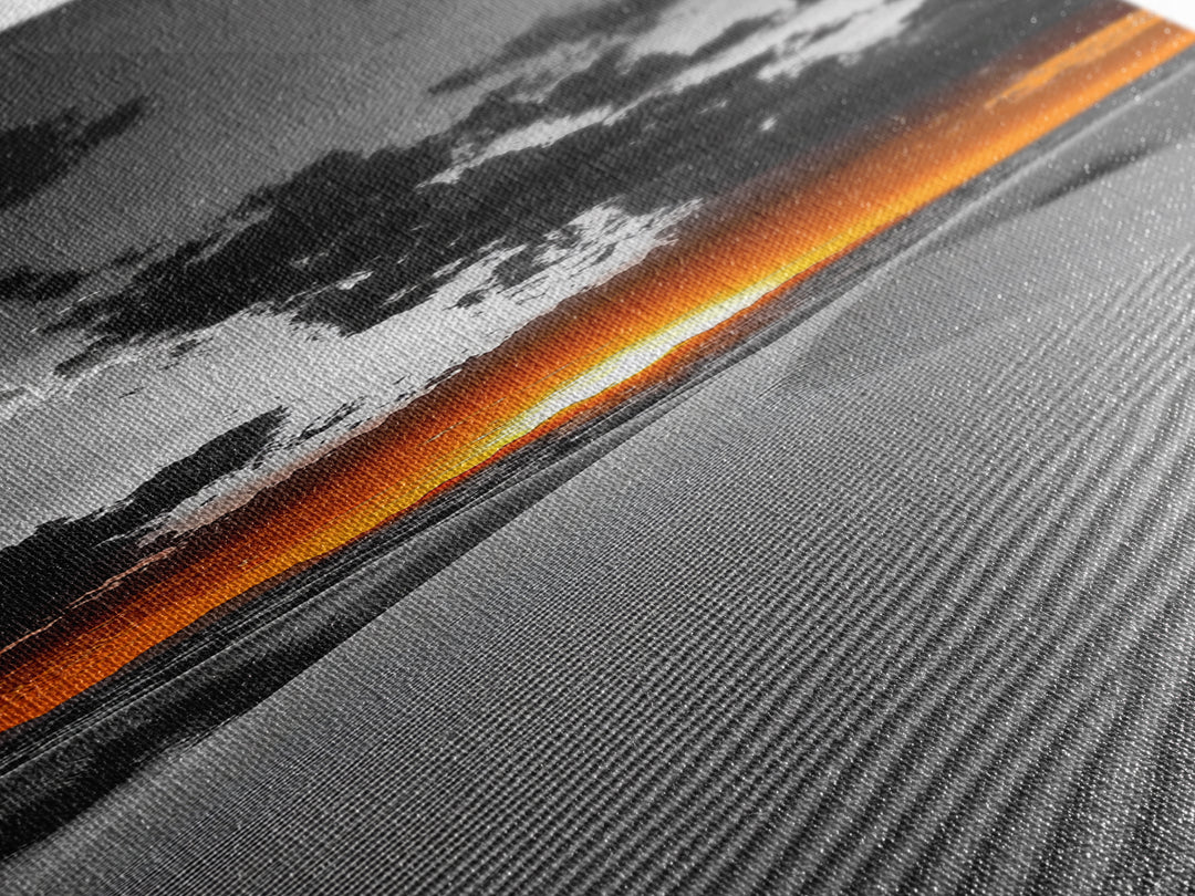 Desert Sunset, Sand Dunes, Fiery Horizon, Dramatic Sky, Framed Canvas Print, Modern Living Room Wall Art, Boho Earth Tone Decor