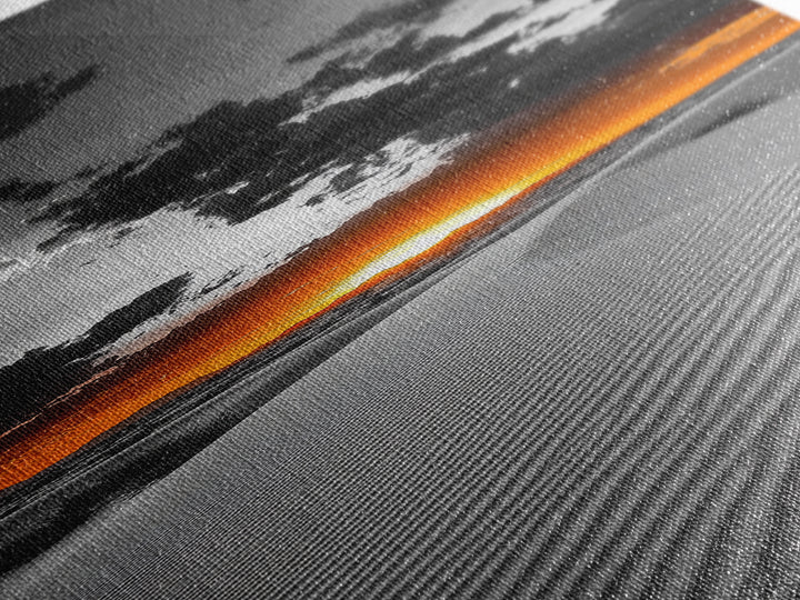 Desert Sunset, Sand Dunes, Fiery Horizon, Dramatic Sky, Framed Canvas Print, Modern Living Room Wall Art, Boho Earth Tone Decor