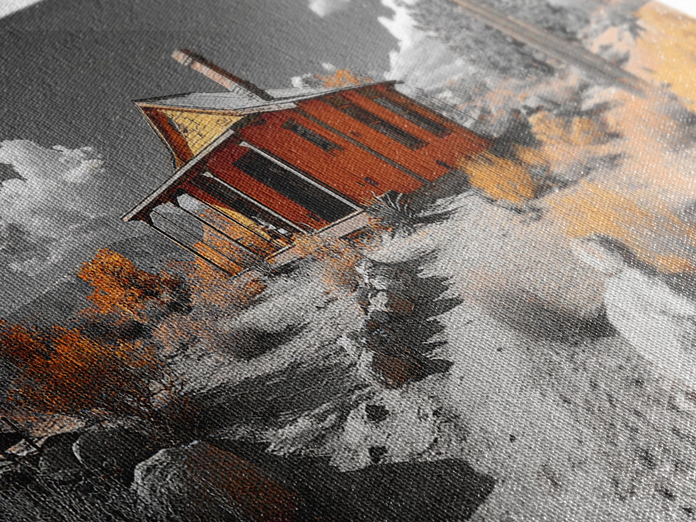 Desert Cabin, Rustic Southwest, Boho Landscape, Autumn Decor, Framed Canvas Print, Living Room Wall Art, Warm Earth Tones, Western Vibes