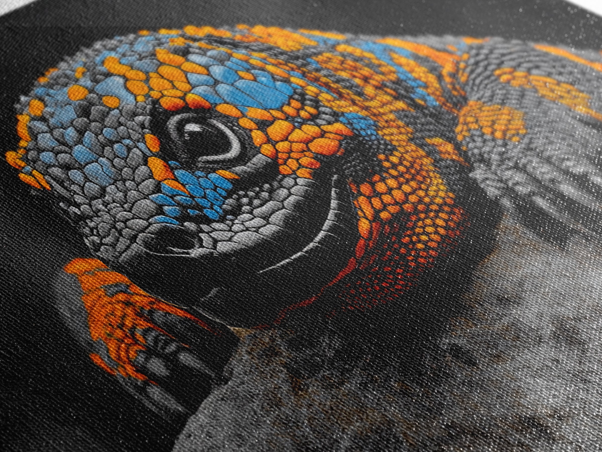 Colorful Lizard, Wildlife Closeup, Exotic Creature, Nature Bold, Framed Canvas Print, Reptile Lover Gift, Office Wall Art, Vibrant Wildlife Art