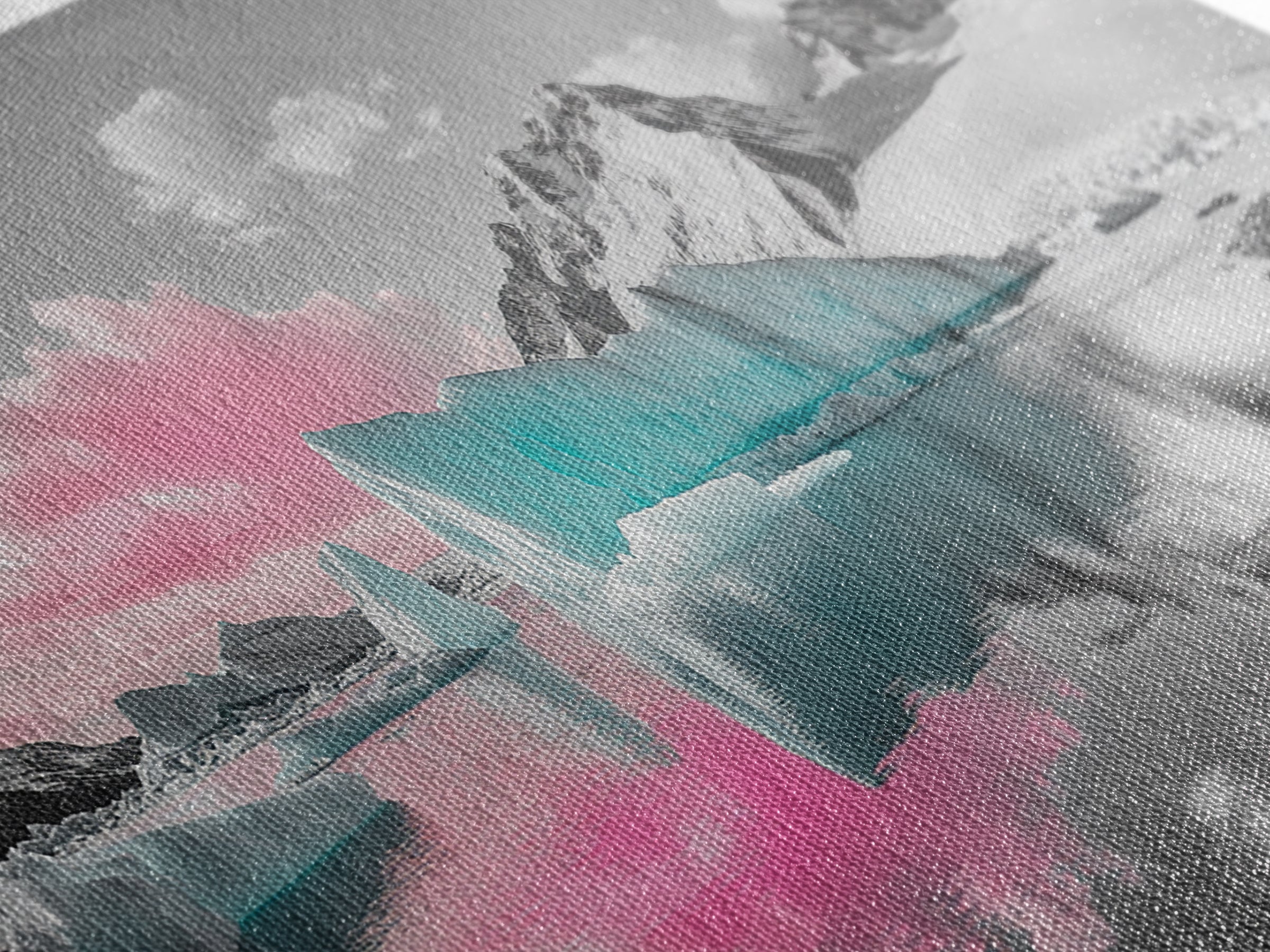 Blue Icebergs, Pink Sky, Glacial Lake, Arctic Dreamscape – Canvas Print, Nature Photography Art, Bedroom Wall Art, Serene Winter Decor