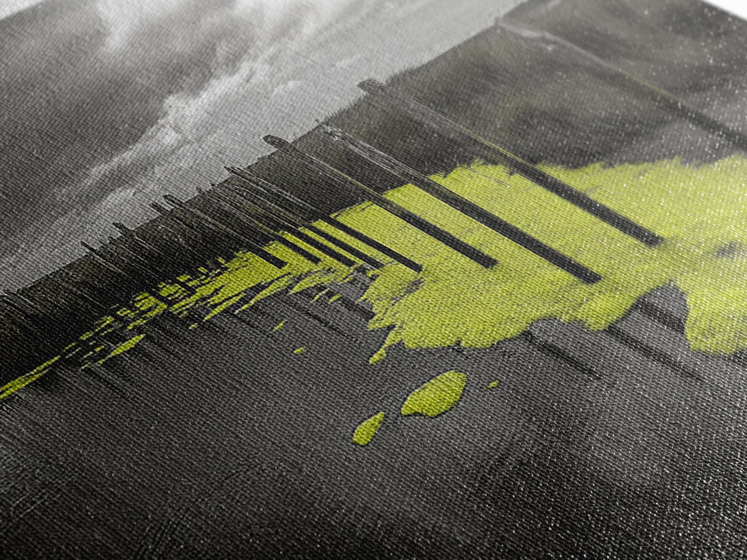 Coastal Marsh, Minimalist Nature, Black and White Art, Modern Decor, Framed Canvas Print, Bathroom Wall Art, Yellow Accents, Serene Mood