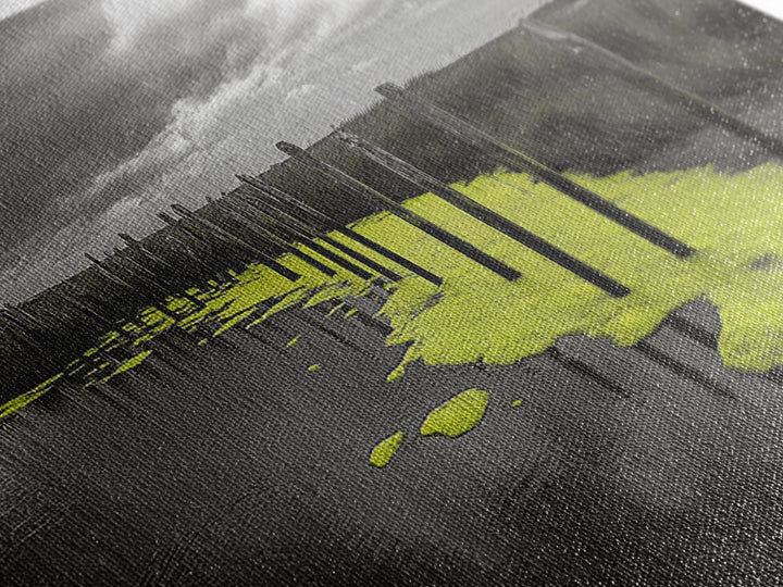 Coastal Marsh, Minimalist Nature, Black and White Art, Modern Decor, Framed Canvas Print, Bathroom Wall Art, Yellow Accents, Serene Mood