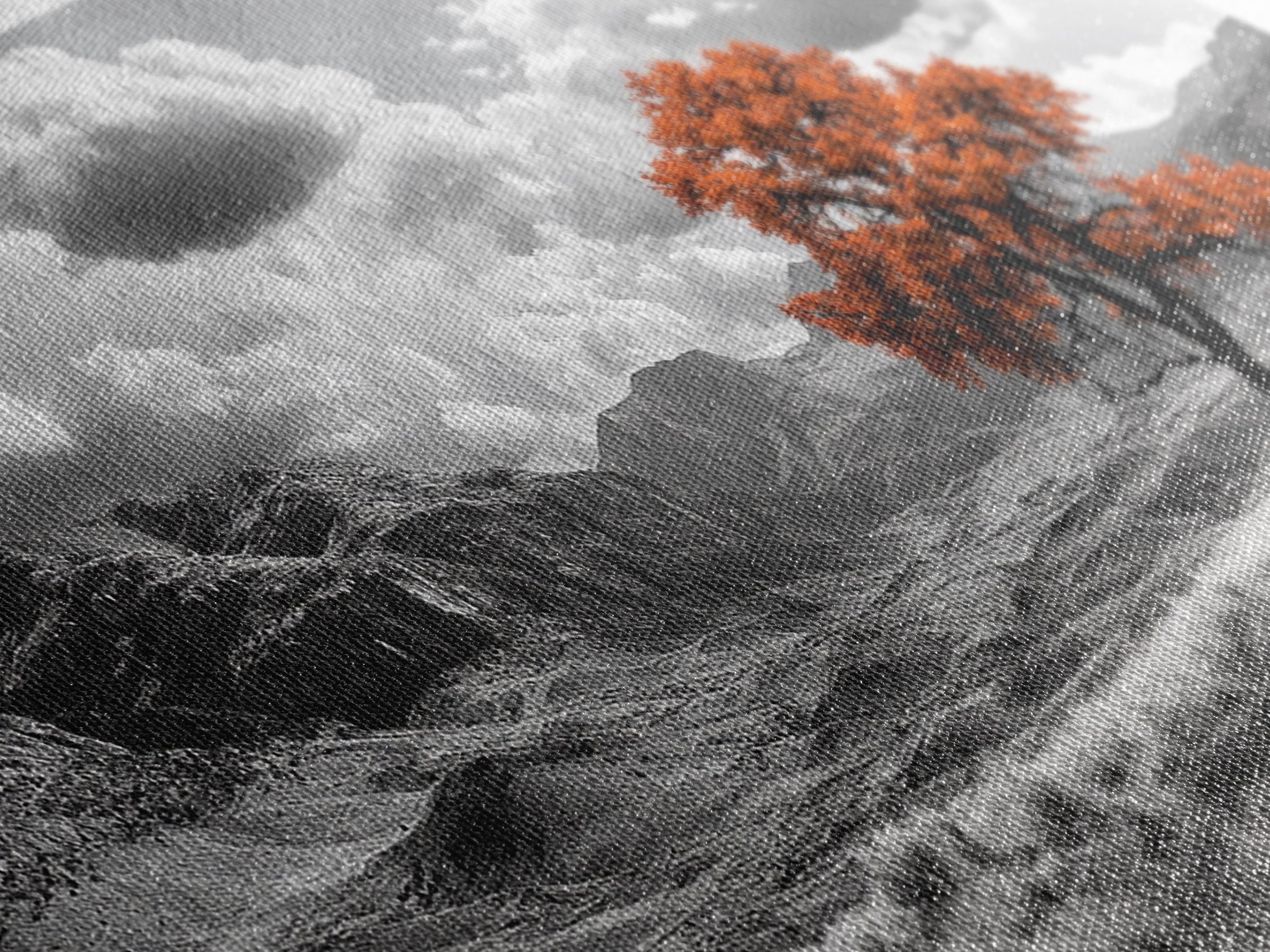 Autumn Tree Vista, Western Mountains Landscape, Vibrant Fall Decor, Dramatic Skies Canvas Print, Framed Canvas Print, Nature Wall Art