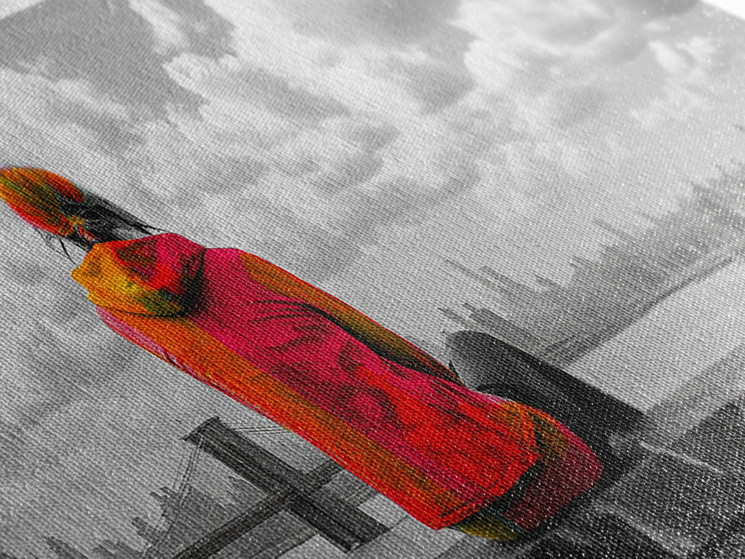 Rooftop View, Urban Woman, Brooklyn Bridge, Reflective Mood, Framed Canvas Print, Modern City Wall Art, Inspirational Office Decor