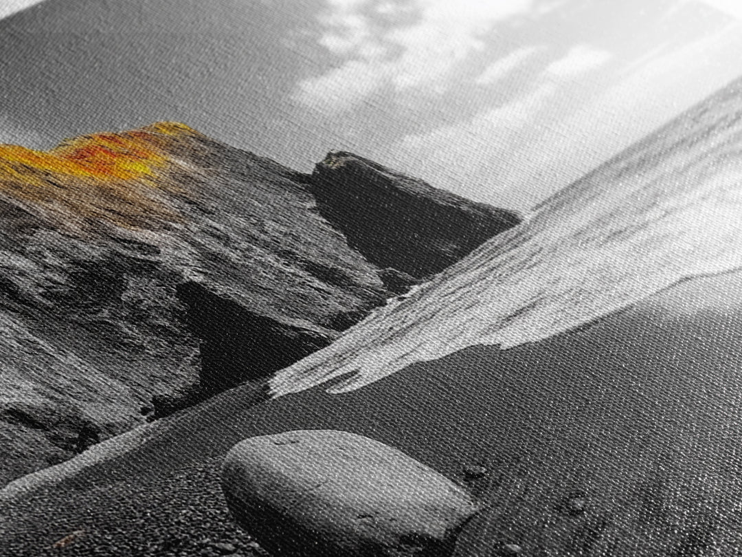 Coastal Cliff View, Monochrome Shore, Bold Nature Scene, Framed Canvas Print, Beach Wall Art, Dramatic Landscape, Modern Office Decor