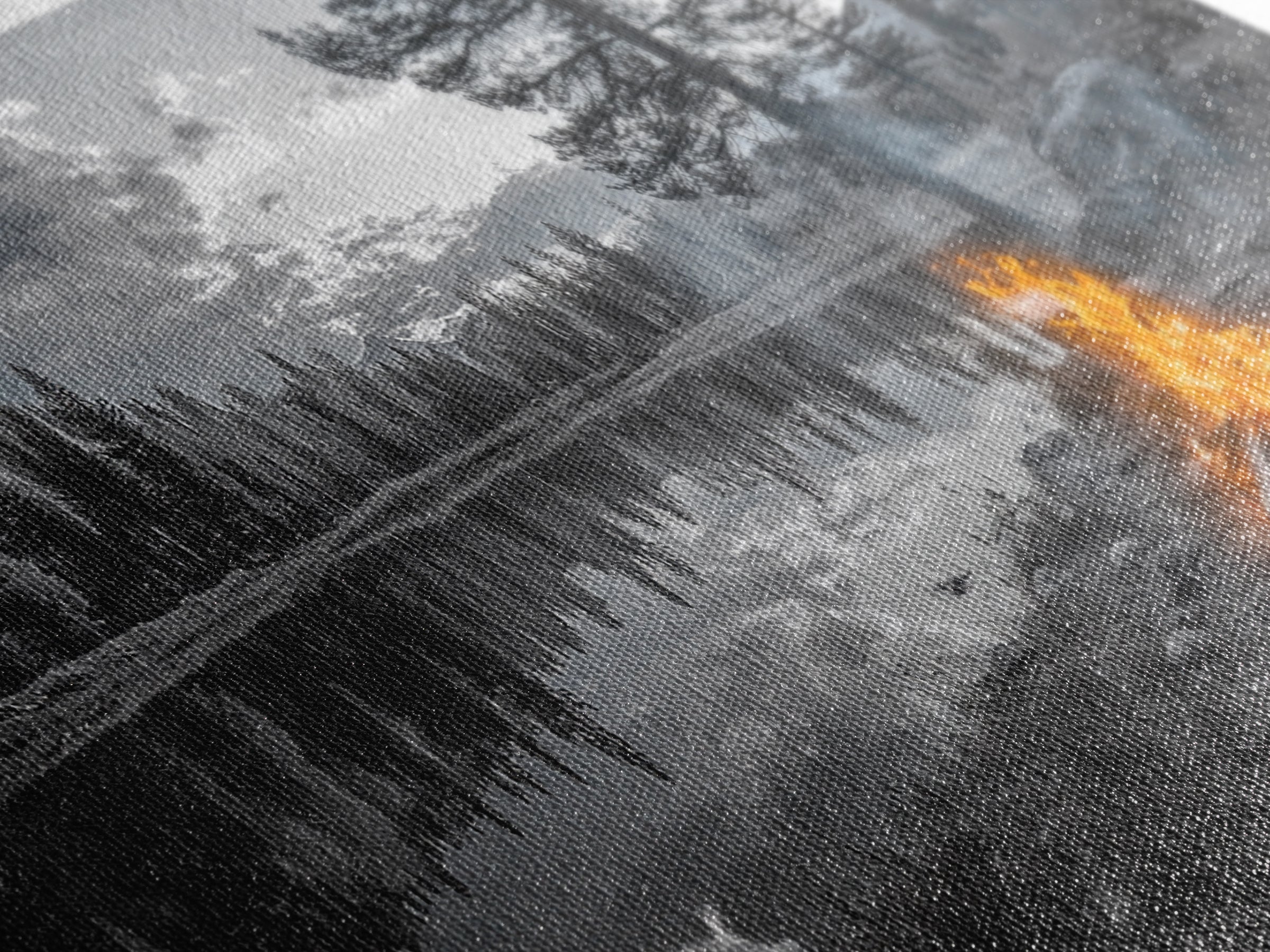 Campfire Sunset, Lake Reflections, Wilderness Escape, Nature Serenity, Framed Canvas Print, Rustic Decor, Autumn Wall Art, Living Room