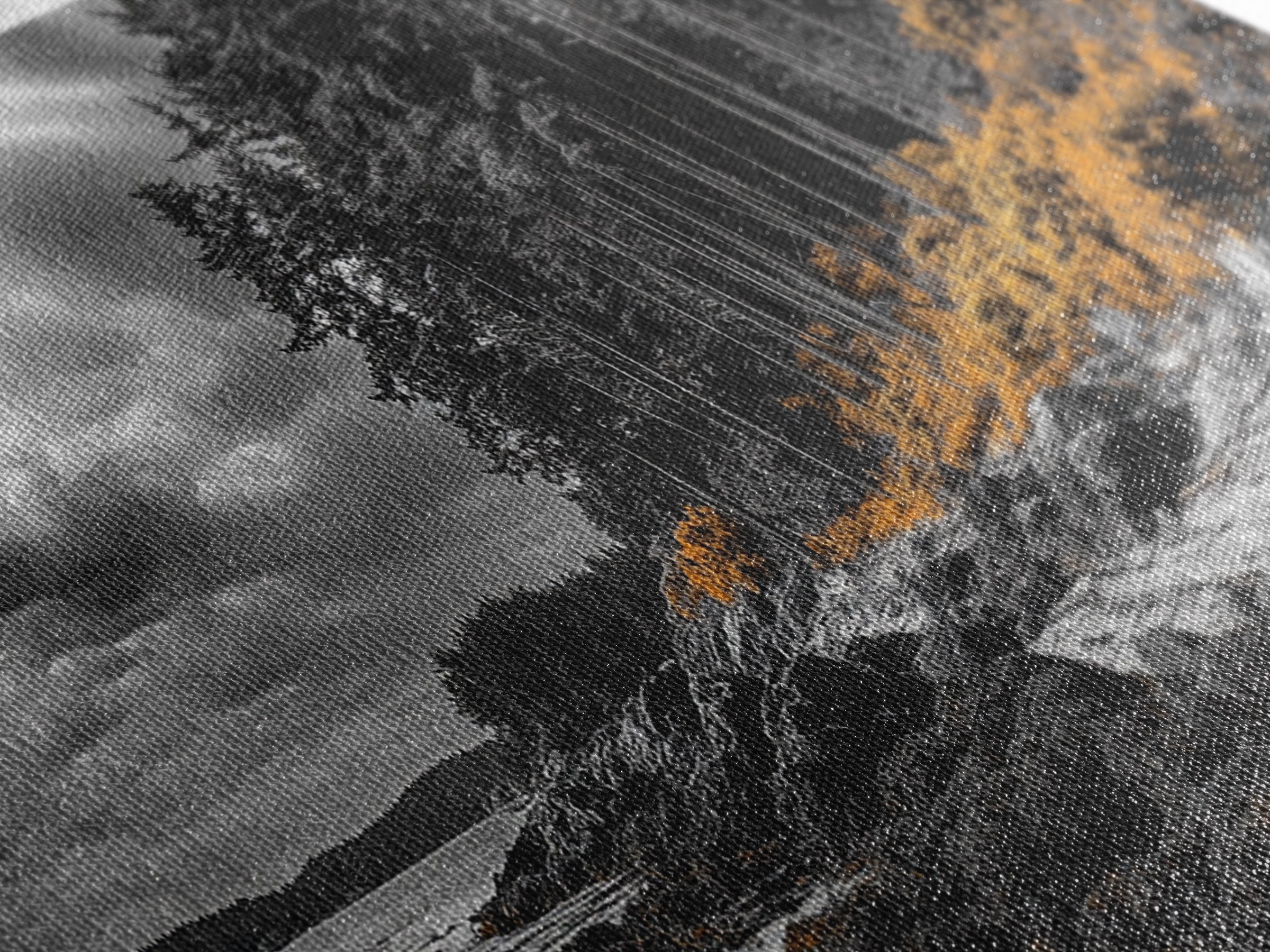 Autumn Coastline, Orange Forest Edge, Framed Canvas Print, Coastal Nature Art, Fall Wall Decor, Rustic Living Room Style, Moody Sky