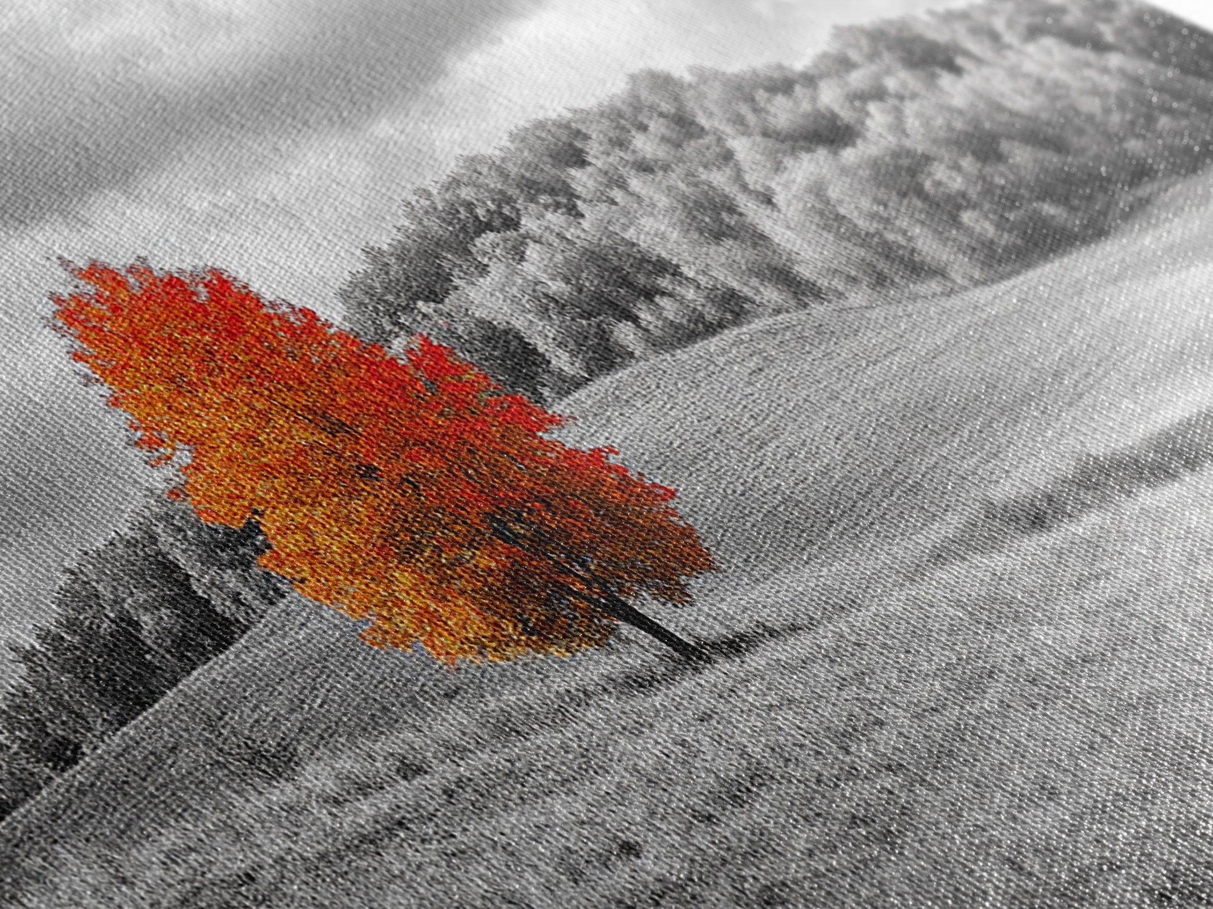 Autumn Tree, Rolling Hills, Minimalist Landscape, Fall Decor, Framed Canvas Print, Office Wall Art, Vibrant Red Orange Tree Scene