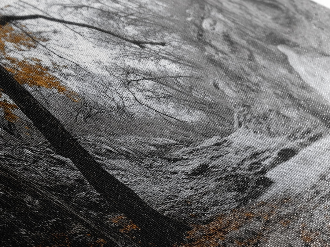 Autumn Stream, Orange Leaves, Waterfall Path, Framed Canvas Print, Fall Wall Art, Rustic Living Room Decor, Seasonal Nature Photography