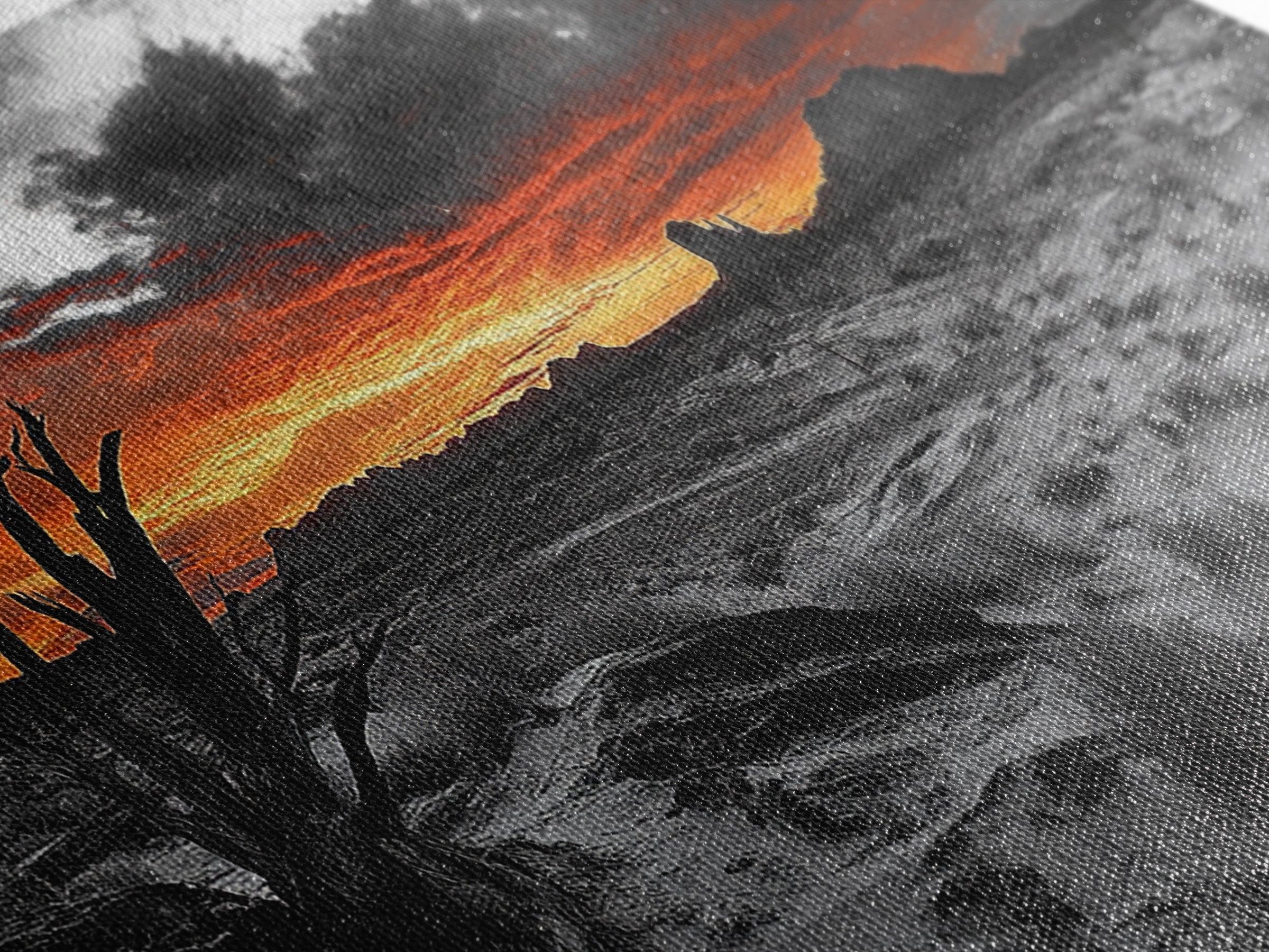 Desert Sunset, Red Sky, Monochrome Sand, Framed Canvas Print, Southwest Wall Art, Boho Bedroom Decor, Dramatic Nature Photography