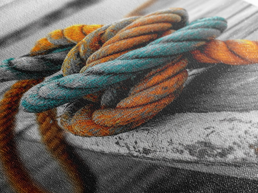 Nautical Rope, Boat Knot, Harbor Texture, Rustic Detail, Framed Canvas Print, Coastal Kitchen Art, Marine Decor, Boho Nautical Style