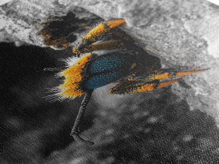 Fuzzy Bee Closeup, Insect Macro, Nature Texture, Framed Canvas Print, Wildlife Wall Art, Entomology Decor, Nature Photography