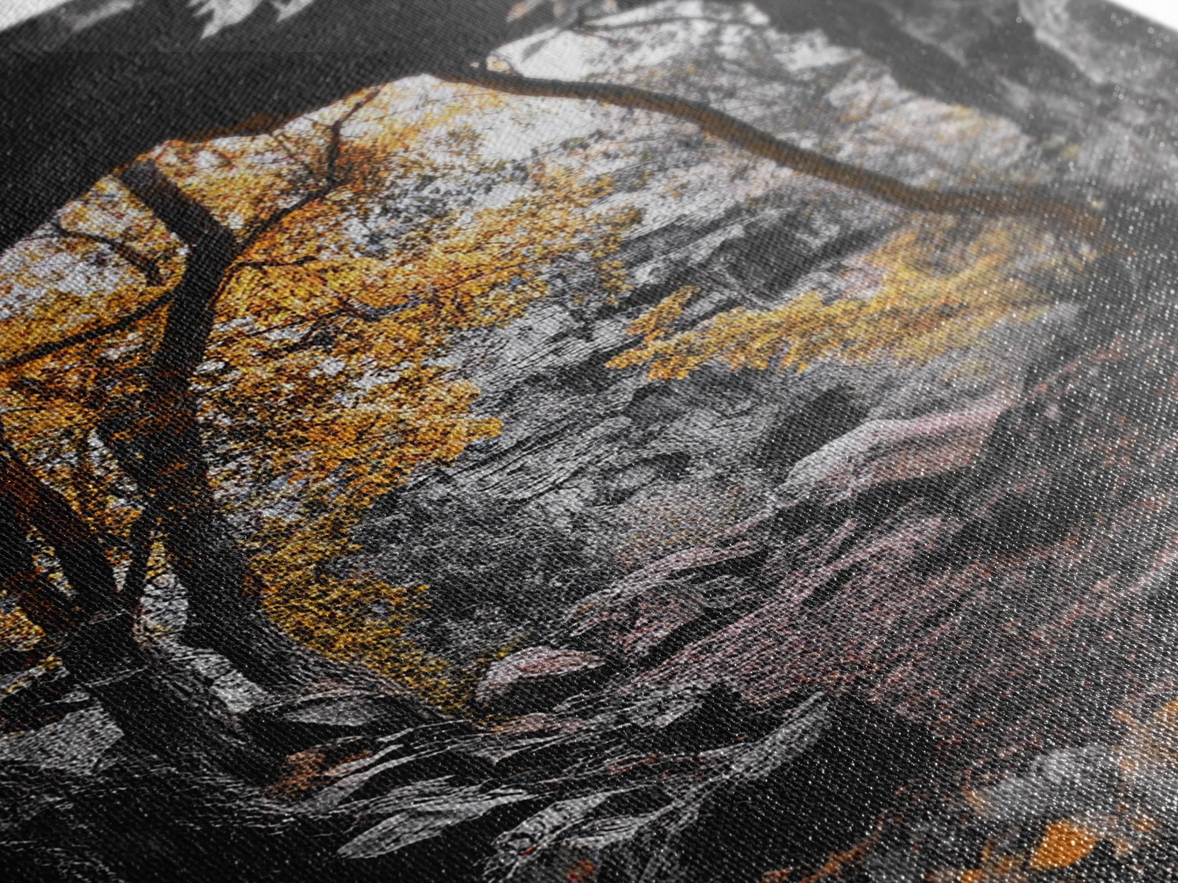 Autumn Trail, Yellow Foliage, Forest Pathway, Framed Canvas Print, Fall Wall Art, Warm Earth Tones, Rustic Entryway Decor, Woodland Scene