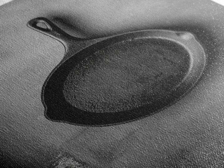 Cast Iron Pan, Rustic Kitchen, Black White Still Life, Framed Canvas Print, Kitchen Wall Art, Farmhouse Cooking Decor, Chef Gift Idea