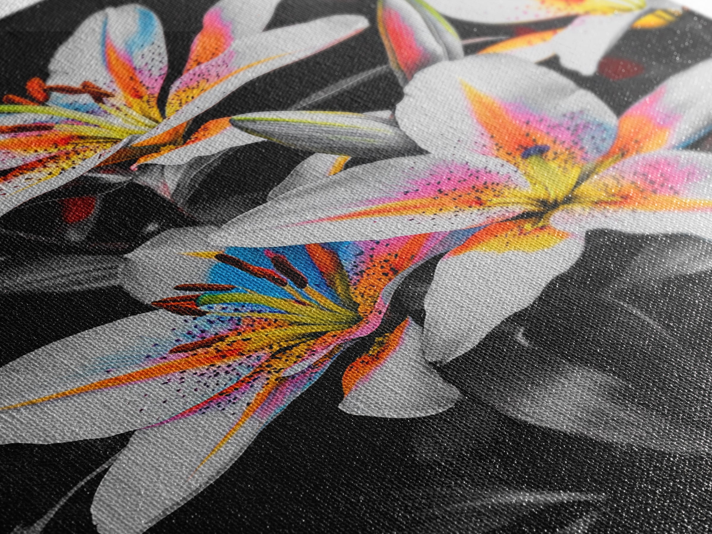 Neon Lily, Floral Bloom, Vibrant Flower, Botanical Framed Canvas Print, Color Pop Wall Art, Bedroom Floral Art, Bold Nature Decor