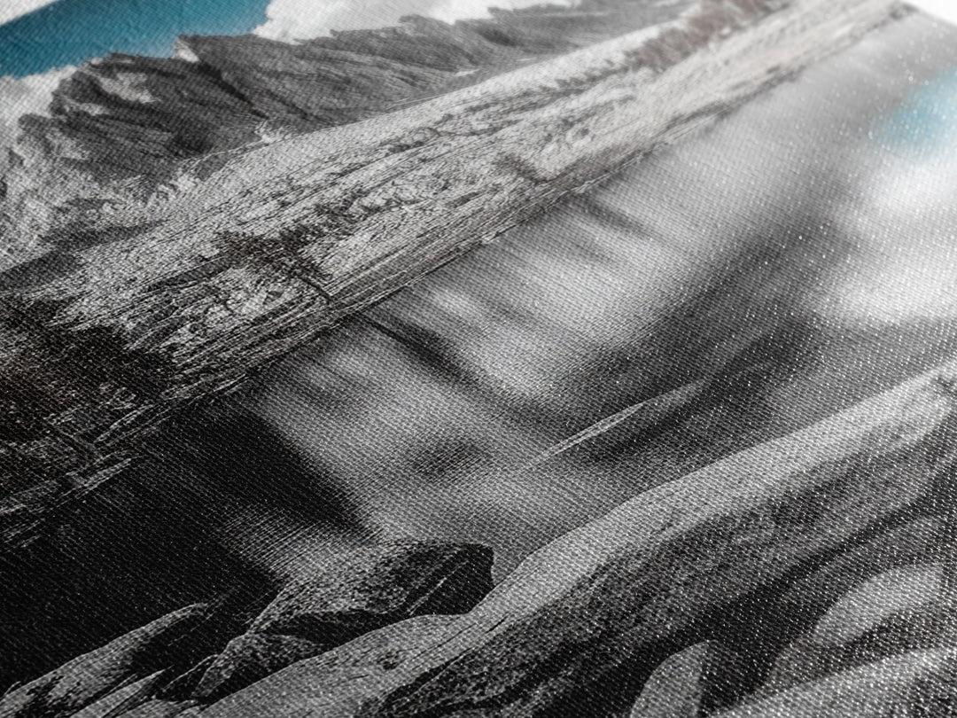 Crystal Lake Peaks, Serene Mountain Reflection, Monochrome Water Scene, Canvas Print, Bedroom Wall Art, Nature Photography Decor