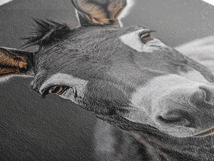 Donkey Close-Up, Rustic Farm Animal, Black and White Portrait, Canvas Print, Farmhouse Kitchen Art, Country Animal Wall Decor