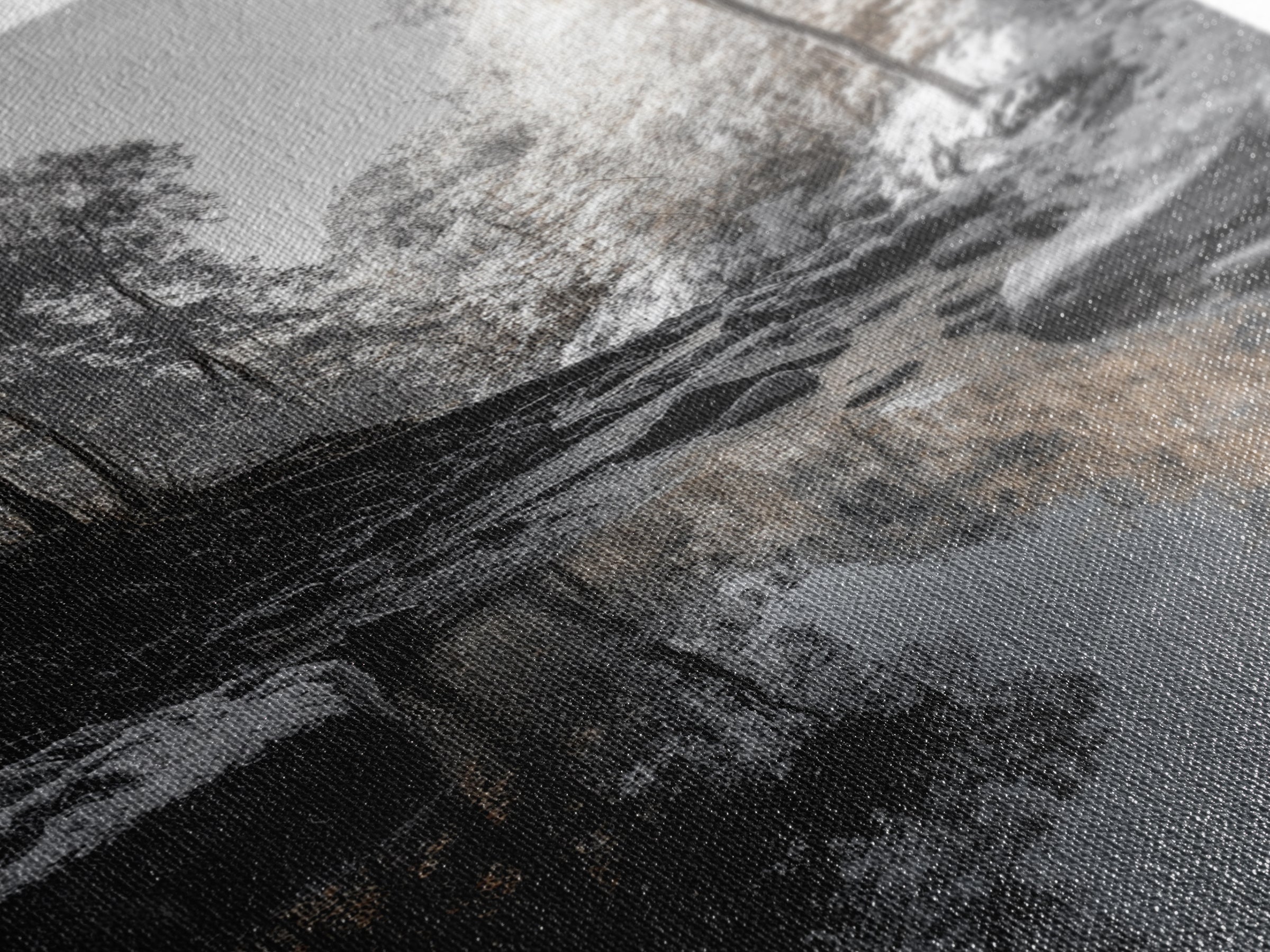 Autumn Creek Walk, Monochrome Forest Stream, Fall Reflections, Framed Canvas Print, Entryway Wall Art, Nature Trail Photography Decor