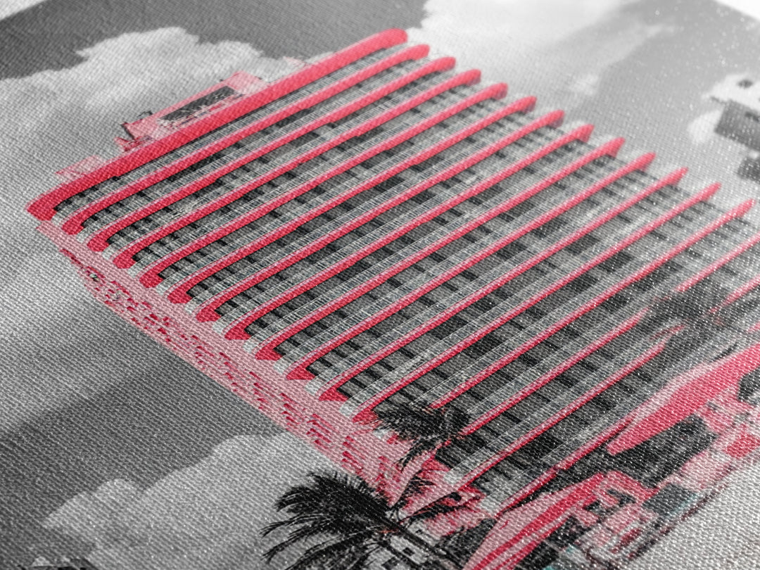 Pink Hotel, Miami Vibes, Summer Retro, Beach Scene, Canvas Print, Pop Art Aesthetic, Living Room Wall Art, Vacation Style