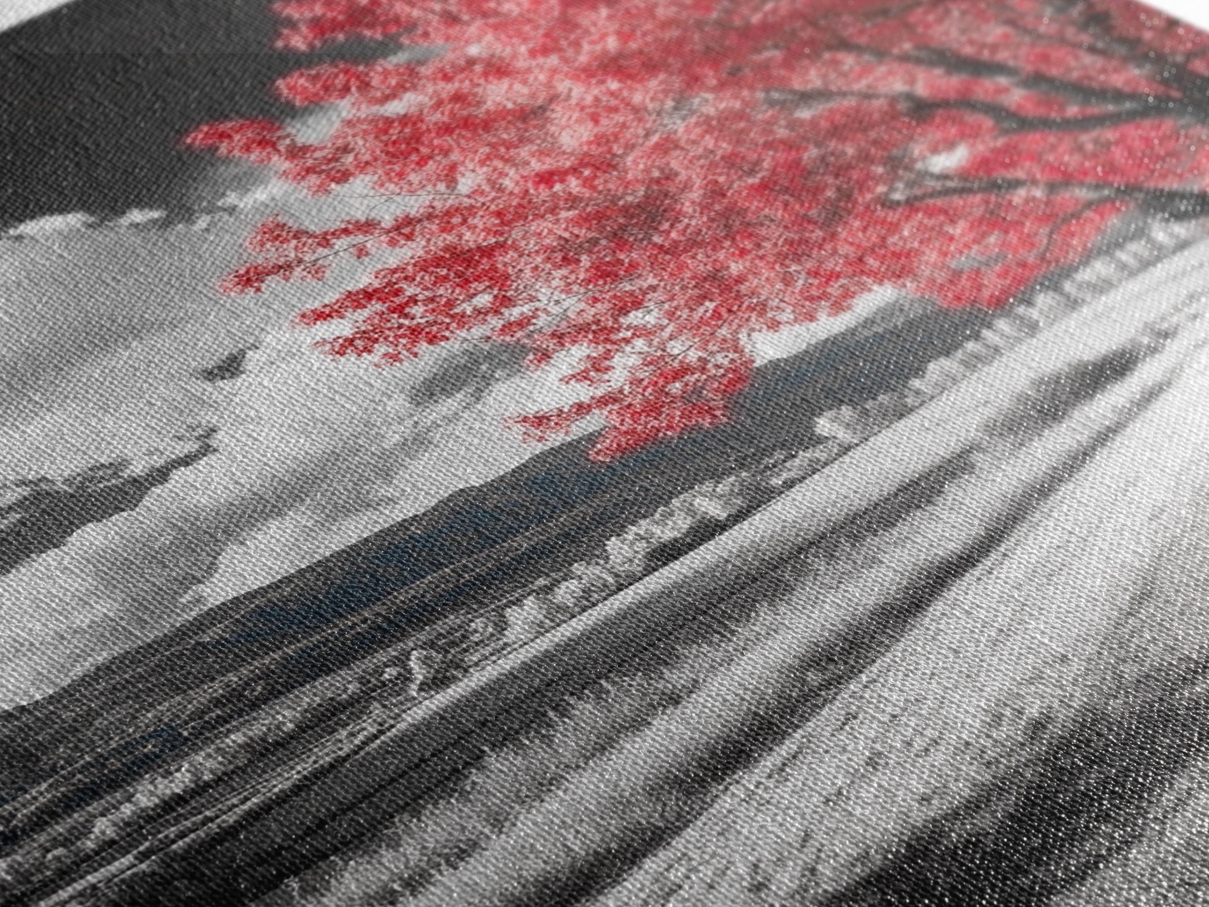 Autumn Red Tree, Scenic Road, Countryside Field, Framed Canvas Print, Fall Wall Art, Rustic Home Decor, Nature Photography, Office Accent