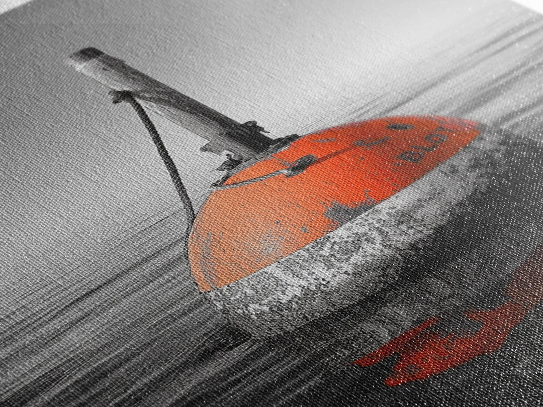 Ocean Buoy, Red Marker, Maritime Minimalism, Canvas Print, Coastal Bathroom Art, Nautical Wall Decor, Marine Industrial Aesthetic