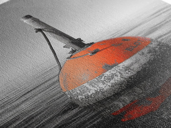 Ocean Buoy, Red Marker, Maritime Minimalism, Canvas Print, Coastal Bathroom Art, Nautical Wall Decor, Marine Industrial Aesthetic