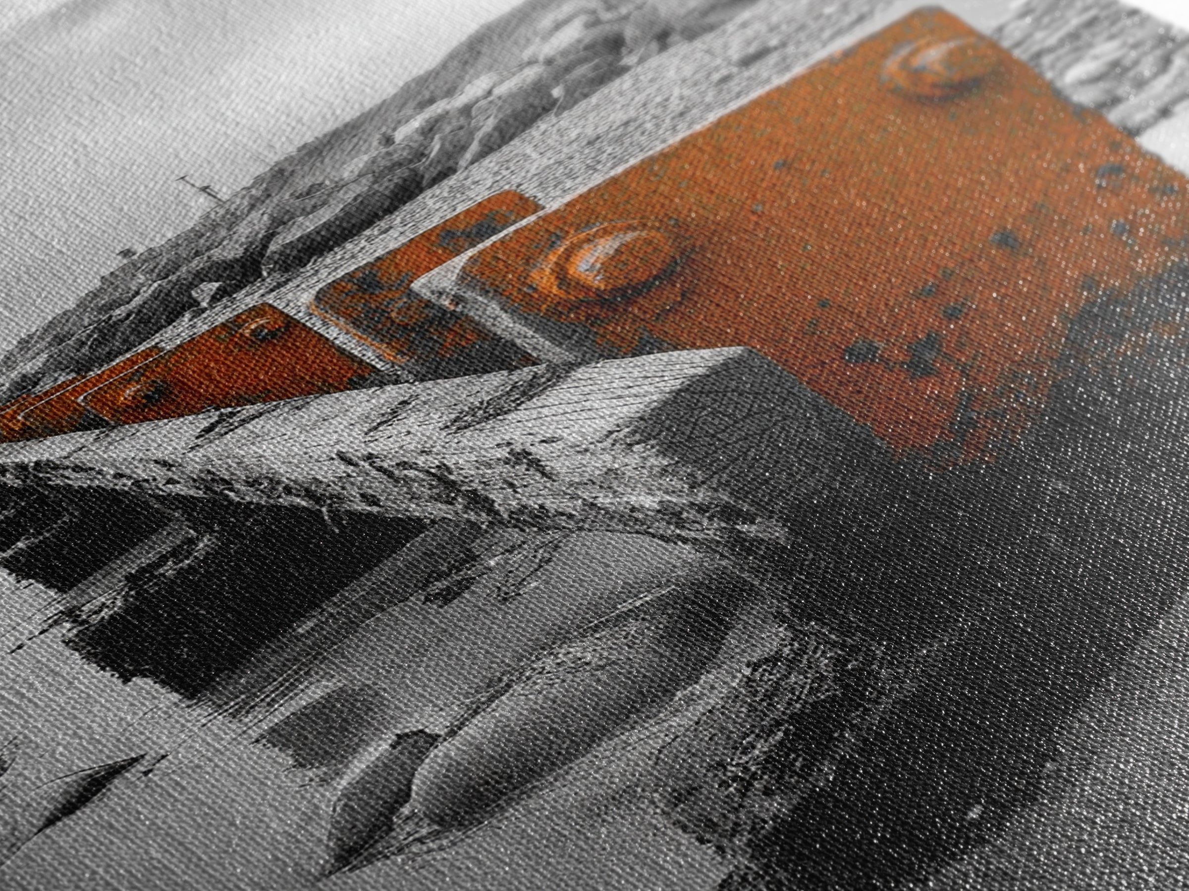 Coastal Breakwater, Rust Texture, Industrial Seascape, Framed Canvas Print, Modern Rustic Wall Art, Ocean Decor, Urban Beach Style