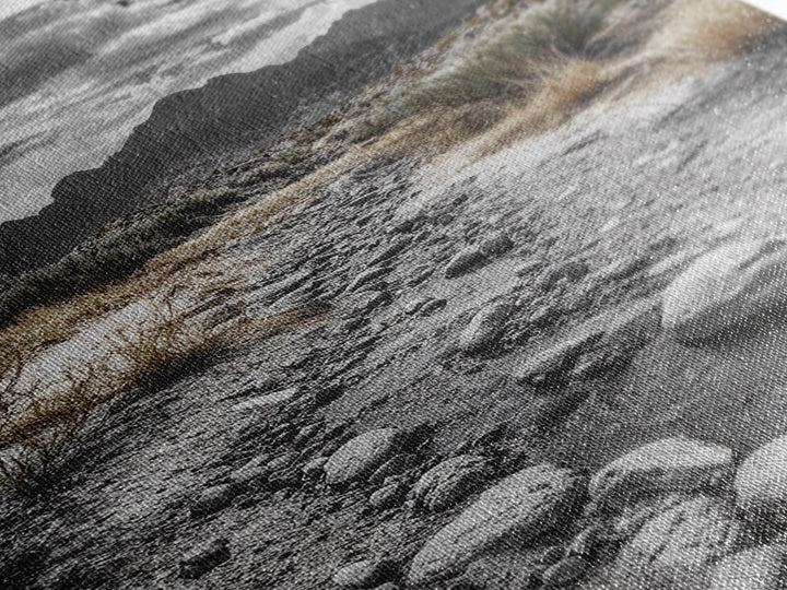 Desert Stream, Rocky Canyon, Moody Sky, Framed Canvas Print, Monochrome Landscape, Minimalist Art, Office or Entryway Decor