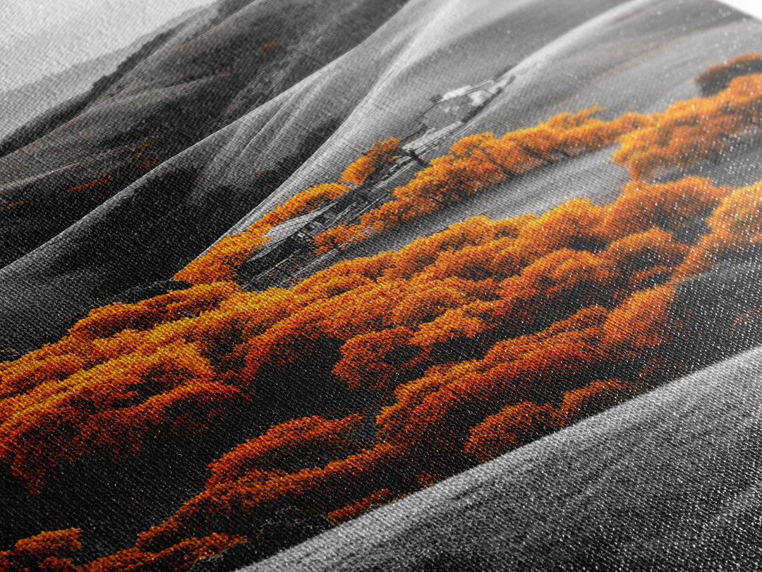 Autumn Hills, Vibrant Trees, Countryside View, Framed Canvas Print, Fall Landscape Art, Farmhouse Decor, Cozy Living Room Accent