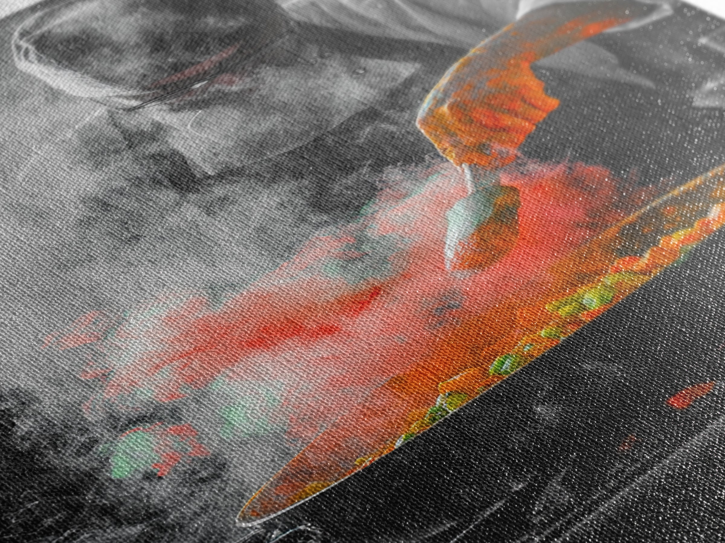 Chef Cooking, Kitchen Smoke, Artistic Culinary Scene, Framed Canvas Print, Modern Kitchen Wall Art, Vibrant Food Art, Chef Decor