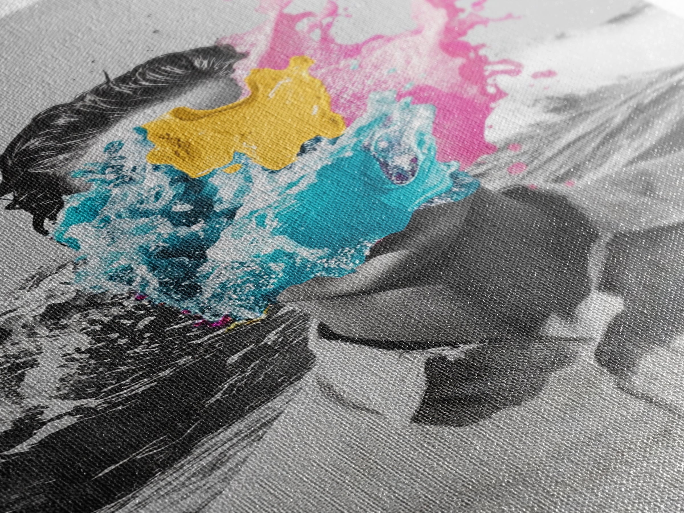 Abstract Portrait, Paint Splash Face, Surreal Ocean Art, Framed Canvas Print, Modern Living Room Art, Pop Surrealism Decor