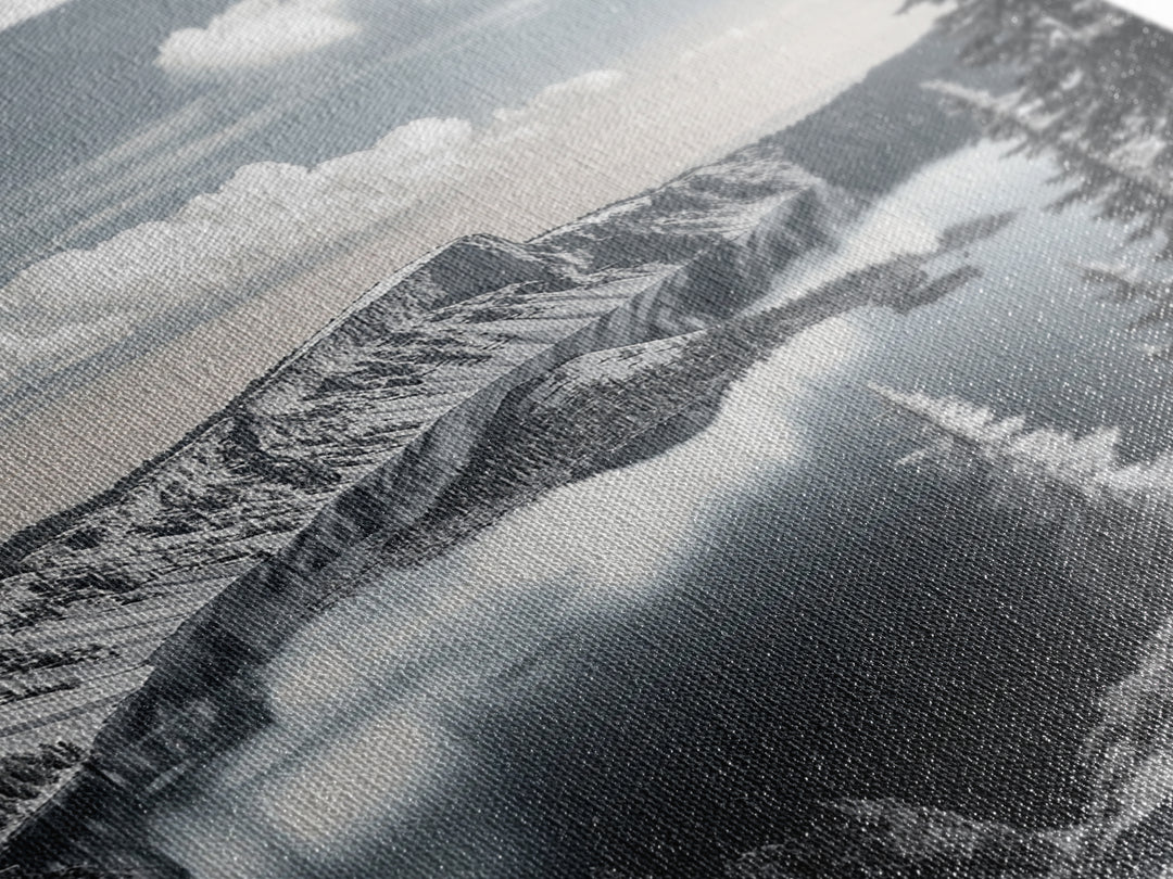 Crater Lake, Snowy Mountains, Scenic Reflection View, Framed Canvas Print, Cabin Wall Art, Winter Landscape Decor, Nature Vibes