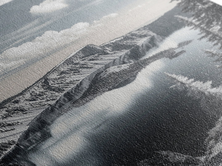 Crater Lake, Snowy Mountains, Scenic Reflection View, Framed Canvas Print, Cabin Wall Art, Winter Landscape Decor, Nature Vibes