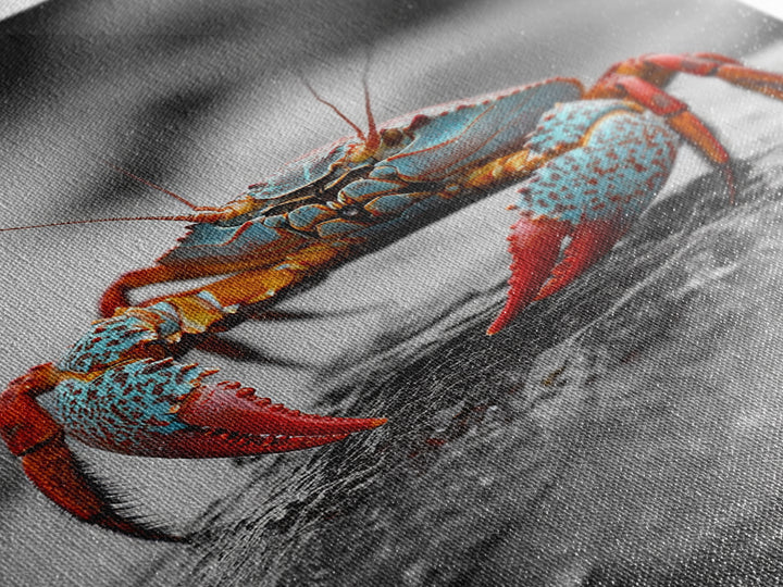 Blue Crab, Vibrant Shell, Coastal Creature Art, Framed Canvas Print, Bathroom Wall Art, Nautical Theme Decor, Ocean Wildlife Art