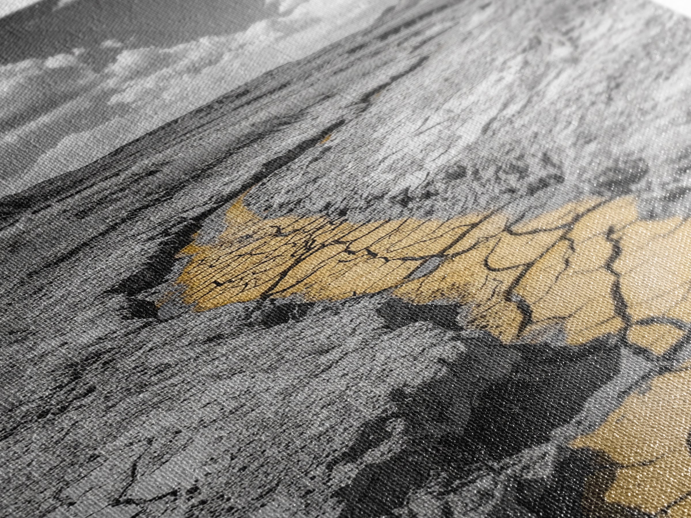 Desert Riverbed, Yellow Crack Trail, Dry Earth Path, Framed Canvas Print, Southwestern Wall Art, Minimalist Nature Decor, Earth Tone Style