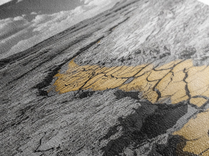 Desert Riverbed, Yellow Crack Trail, Dry Earth Path, Framed Canvas Print, Southwestern Wall Art, Minimalist Nature Decor, Earth Tone Style