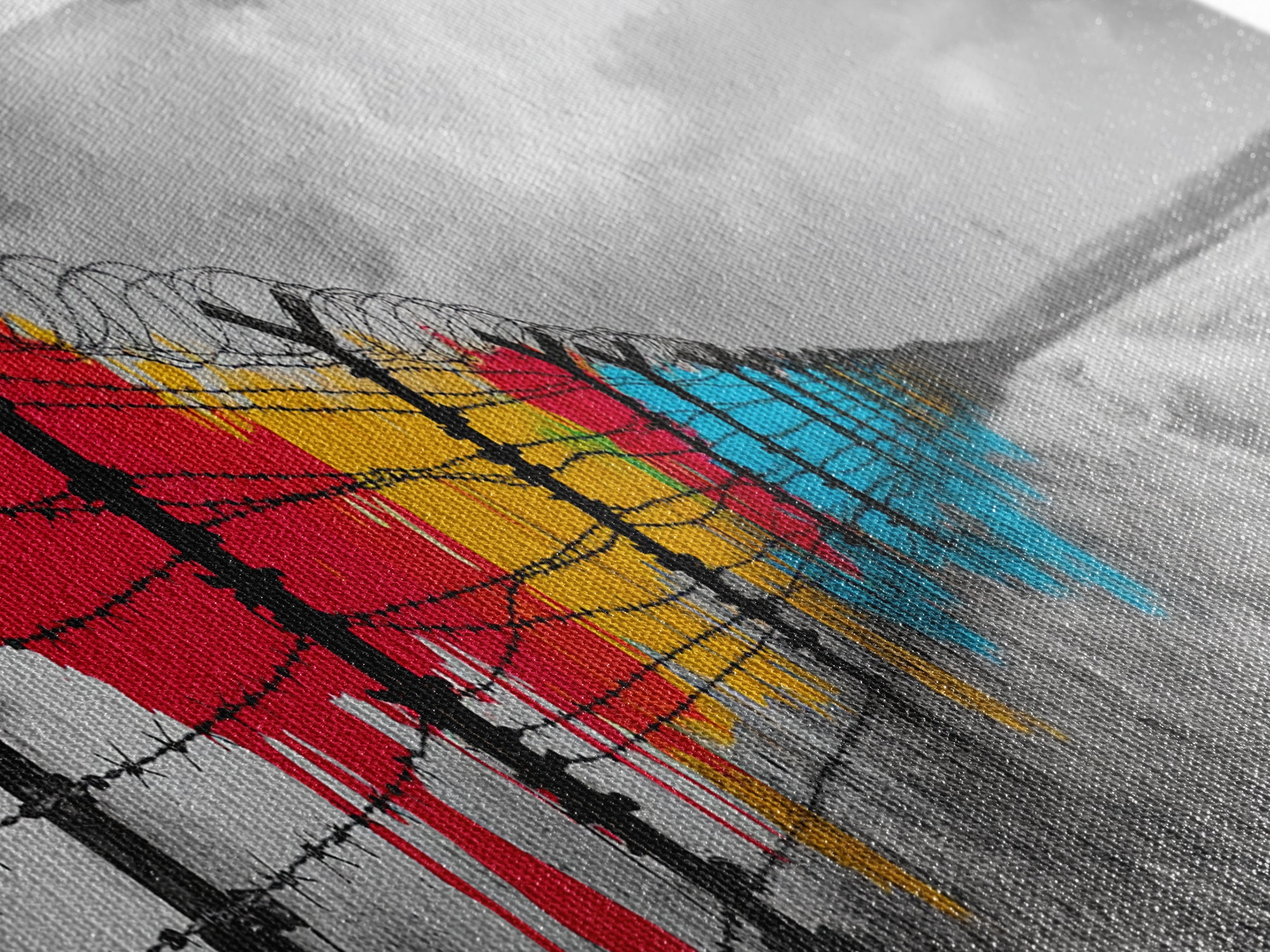 Barbed Wire, Graffiti Fence, Urban Street Art, Political Statement, Framed Canvas Print, Modern Wall Art, Office Decor, Activist Art