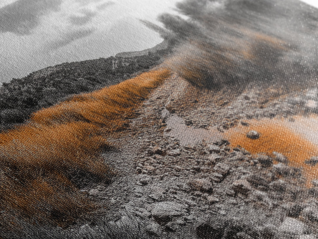 Autumn Stream, Golden Creek, Rustic Nature, Fall Landscape, Framed Canvas Print, Farmhouse Decor, Living Room Wall Art, Earth Tones