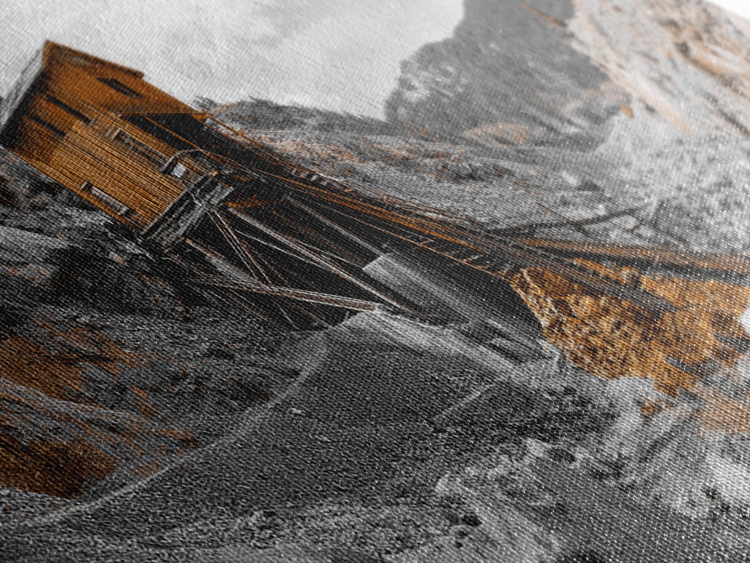 Desert Mine Cabin, Rustic Gold Landscape, Abandoned Building Scene, Framed Canvas Print, Western Art, Office Wall Decor