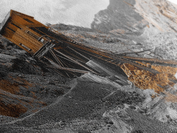 Desert Mine Cabin, Rustic Gold Landscape, Abandoned Building Scene, Framed Canvas Print, Western Art, Office Wall Decor