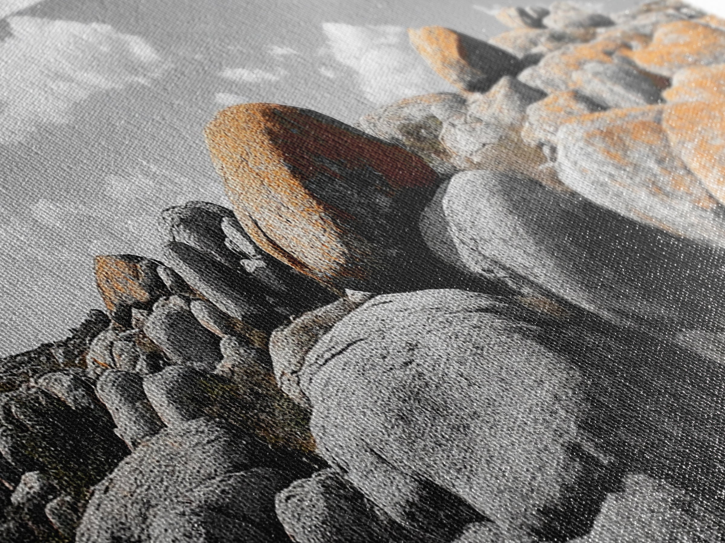 Granite Boulder Field, Orange Lichen Rocks, Desert Rockscape, Canvas Print, Natural Earth Decor, Living Room Wall Art