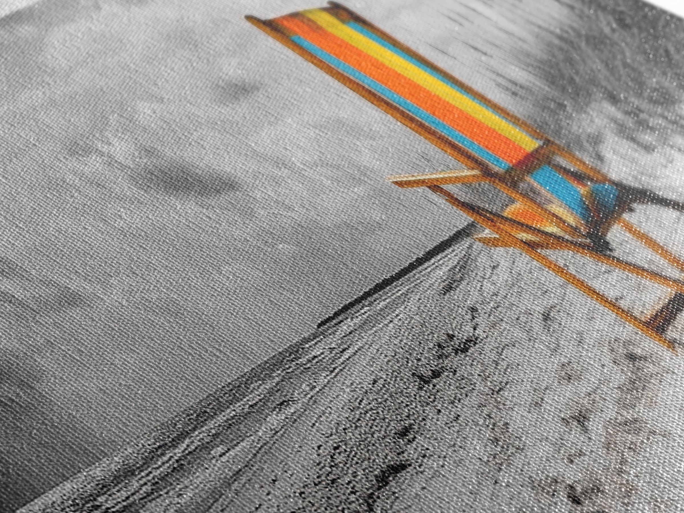 Beach Chair, Coastal Solitude, Striped Fabric, Seaside Calm, Framed Canvas Print, Minimalist Wall Art, Beach House Decor